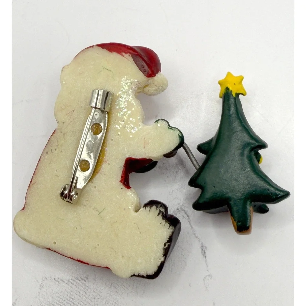 Vintage Style Santa‎ Claus Christmas Tree Brooch Enamel Holiday Pin